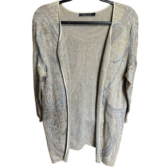 Peruvian Connection Kashmiri Open Front Cardigan Paisley Neutral Print Size Larg - Picture 3 of 11